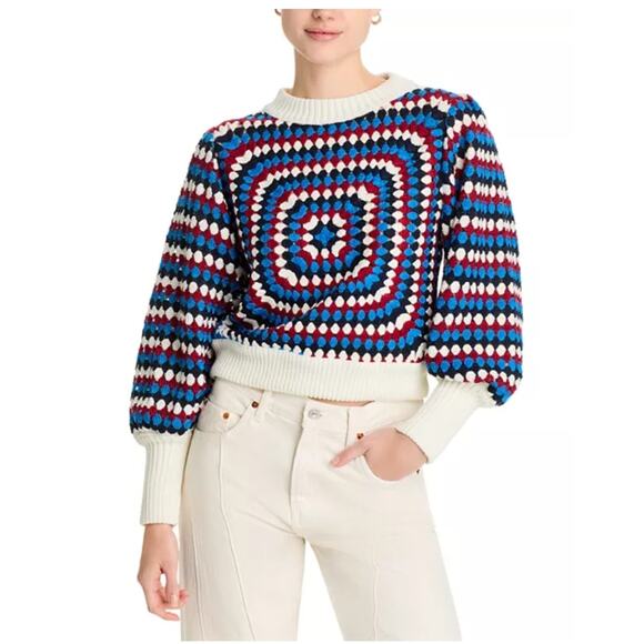FARM Rio Crocheted Balloon Sleeve Sweater NWT Size M - Picture 1 of 8
